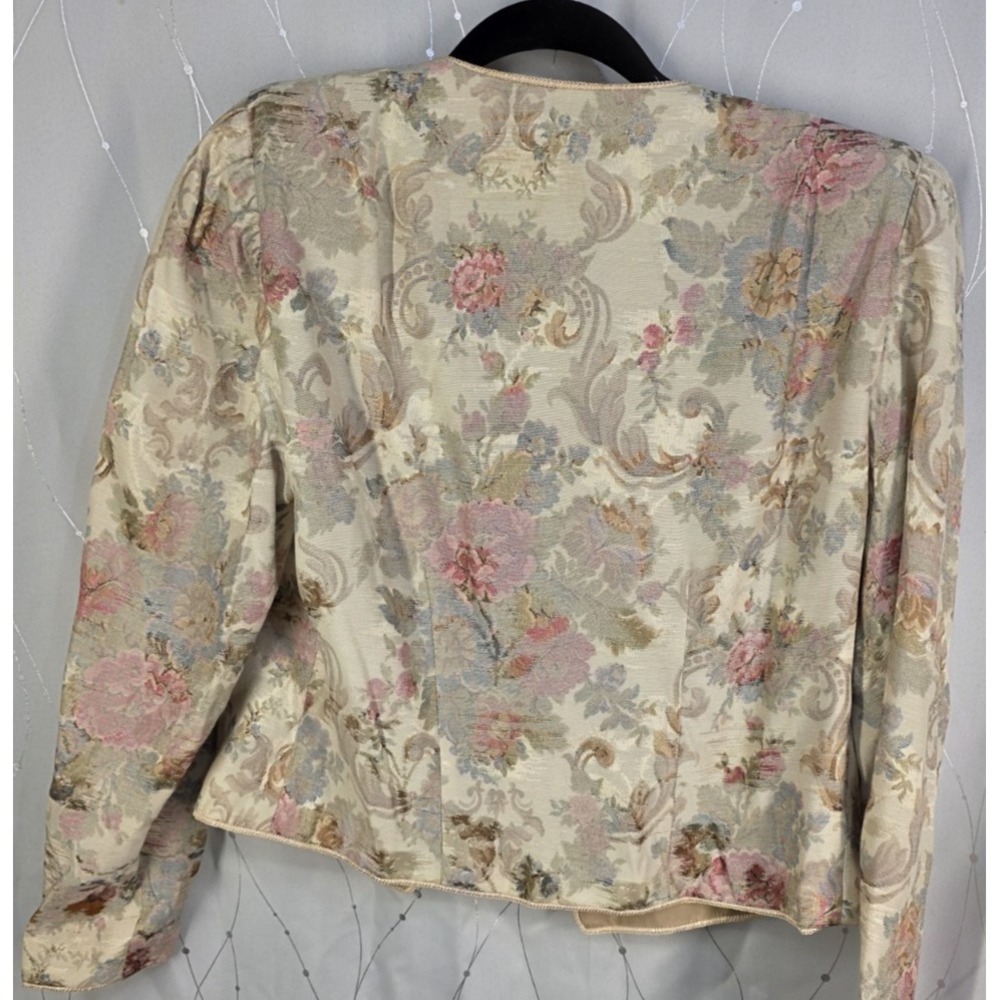 Vintage 80s Miss Elliete Blazer 8 Bling Buttons Brocade Damask Floral Gold - Picture 3 of 9